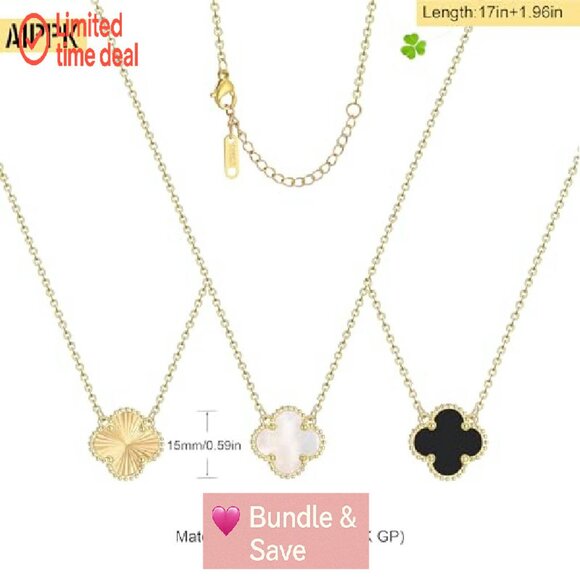 18K Gold Plated Four Leaf Clover Necklace Set 3Pcs Adjustable Lucky Jewelry - Picture 3 of 8
